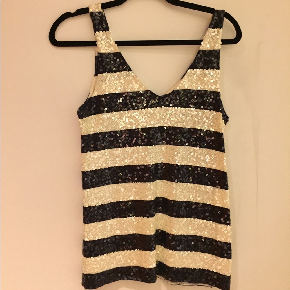 J.Crew sequin navy/cream striped top